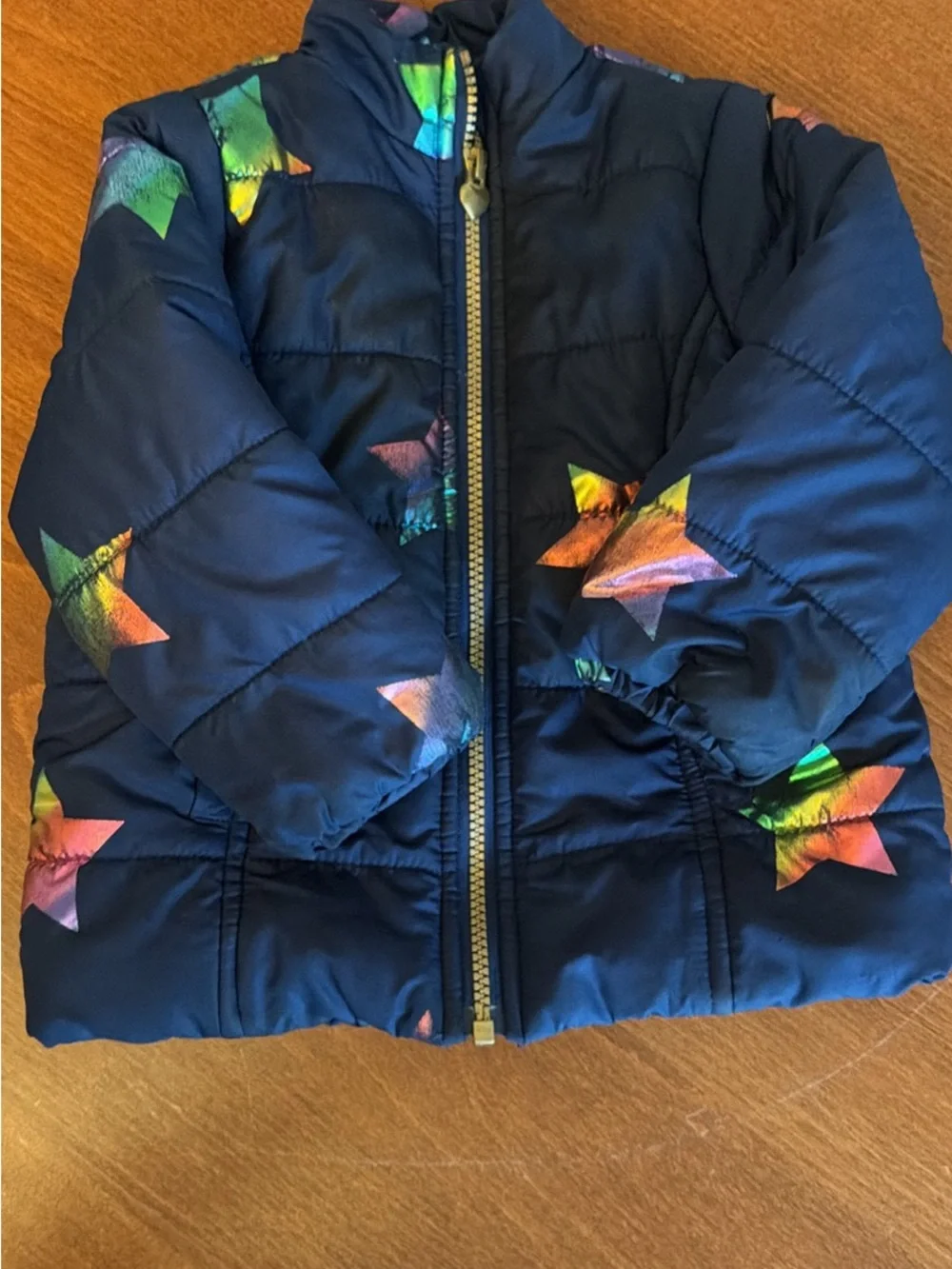 Kids Headquarters Navy Puffer Jacket with Multicolor Star Accents